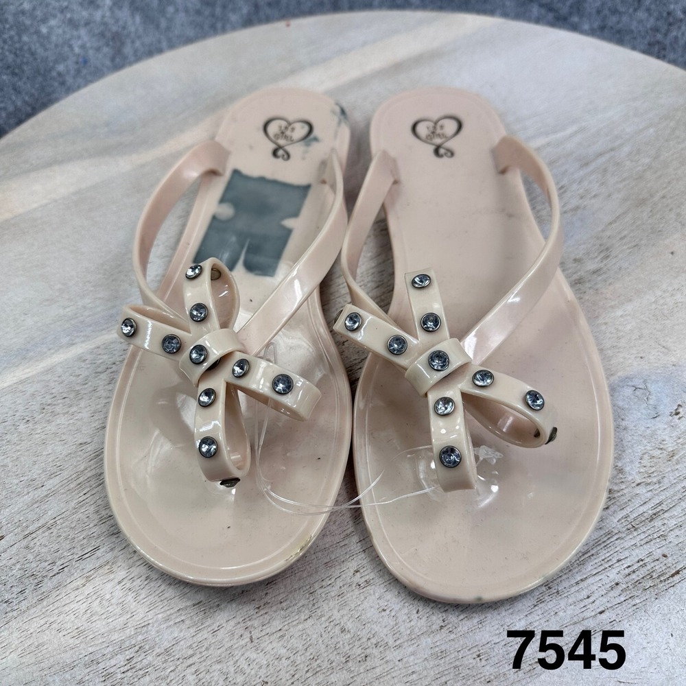Olieah Womens Jelly Sandals Beige Rhinestone Bow Flip Flops Size 8.5